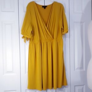 Lane Bryant Mustard Wrap Midi Dress With Slit Sleeves Size 18/20